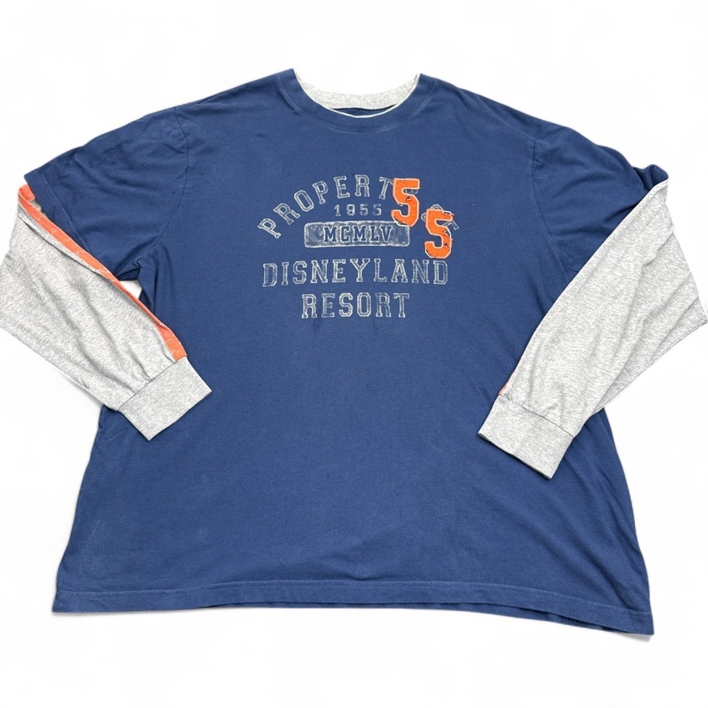 Disney Long Sleeve T Shirt Mens Size 2XL XXL Blue Gray Retro Logo Disneyland